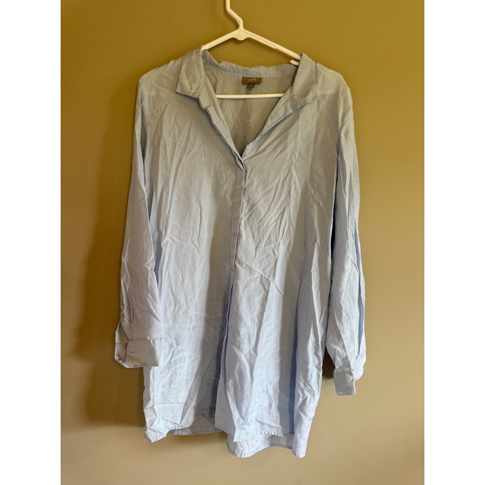 J. Jill Womens Light Blue Silk Cotton Blend Long Sleeve Button Down Tunic Size M